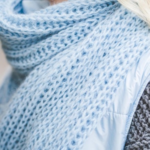 Big long soft women scarf, bright blue chunky knit shawl, big loop blanket scarf, soft long winter scarf image 3