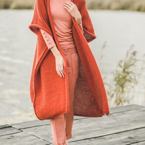 Open front cocoon long women tunic, oversize long sleeveless sweater vest, chunky knit woman sweater coat, long wool overcoat image 2