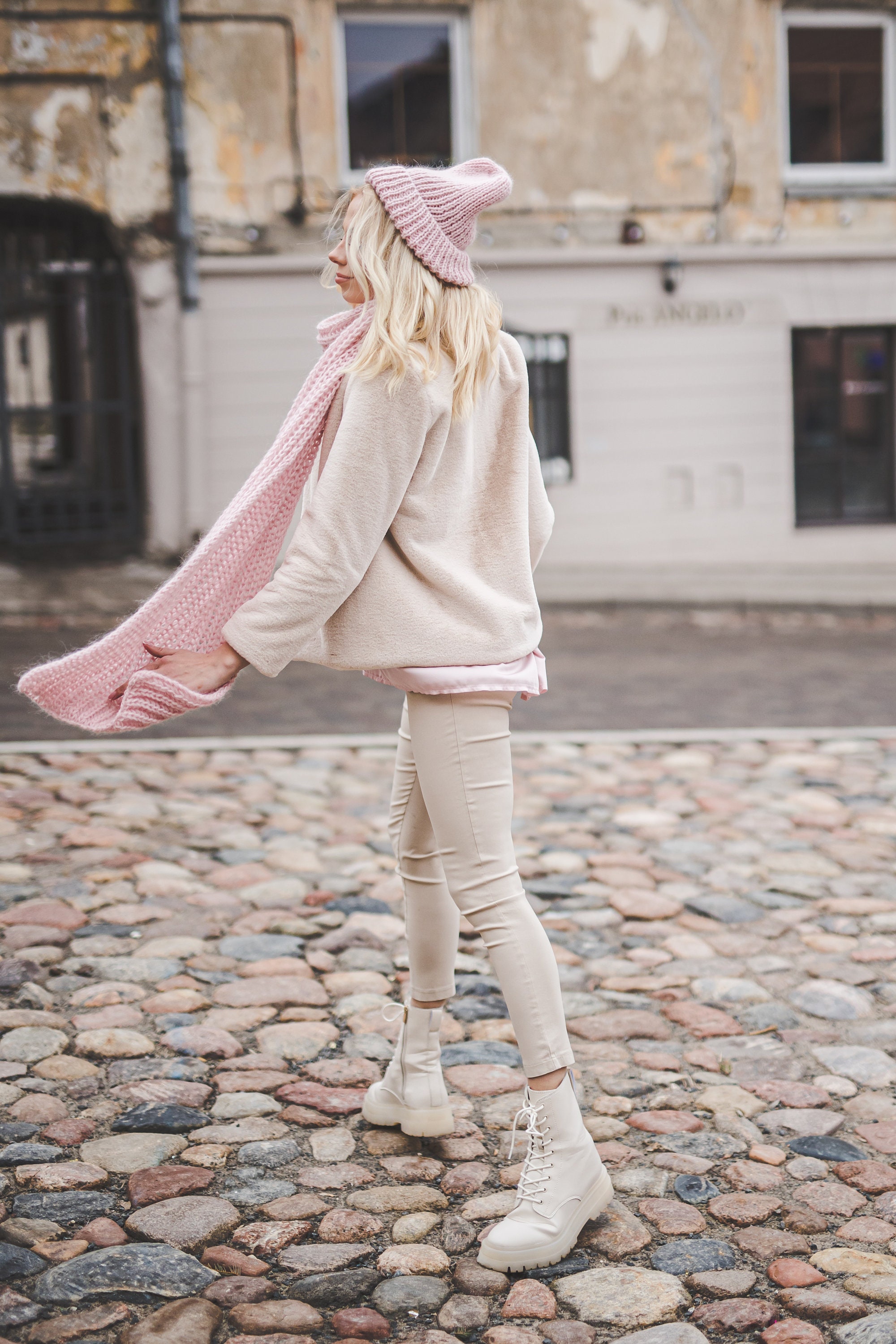 Soft Long Winter Scarf, Fluffy Powder Pink Women Shawl