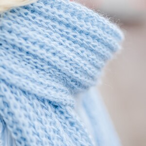 Big long soft women scarf, bright blue chunky knit shawl, big loop blanket scarf, soft long winter scarf image 8