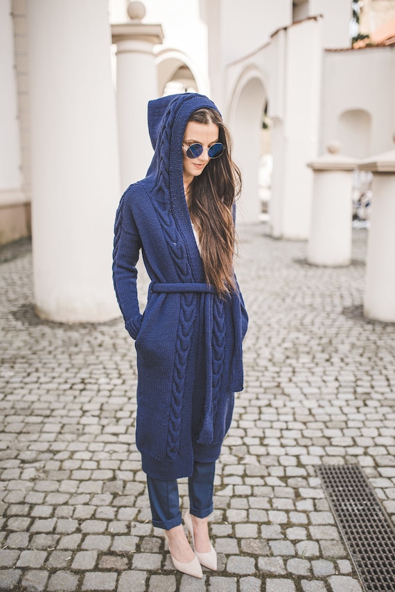 Navy blue hooded cardigan 2025