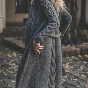 Long Women Cardigan Cowl Long Coat Bulky Aran Coat Thick - Etsy