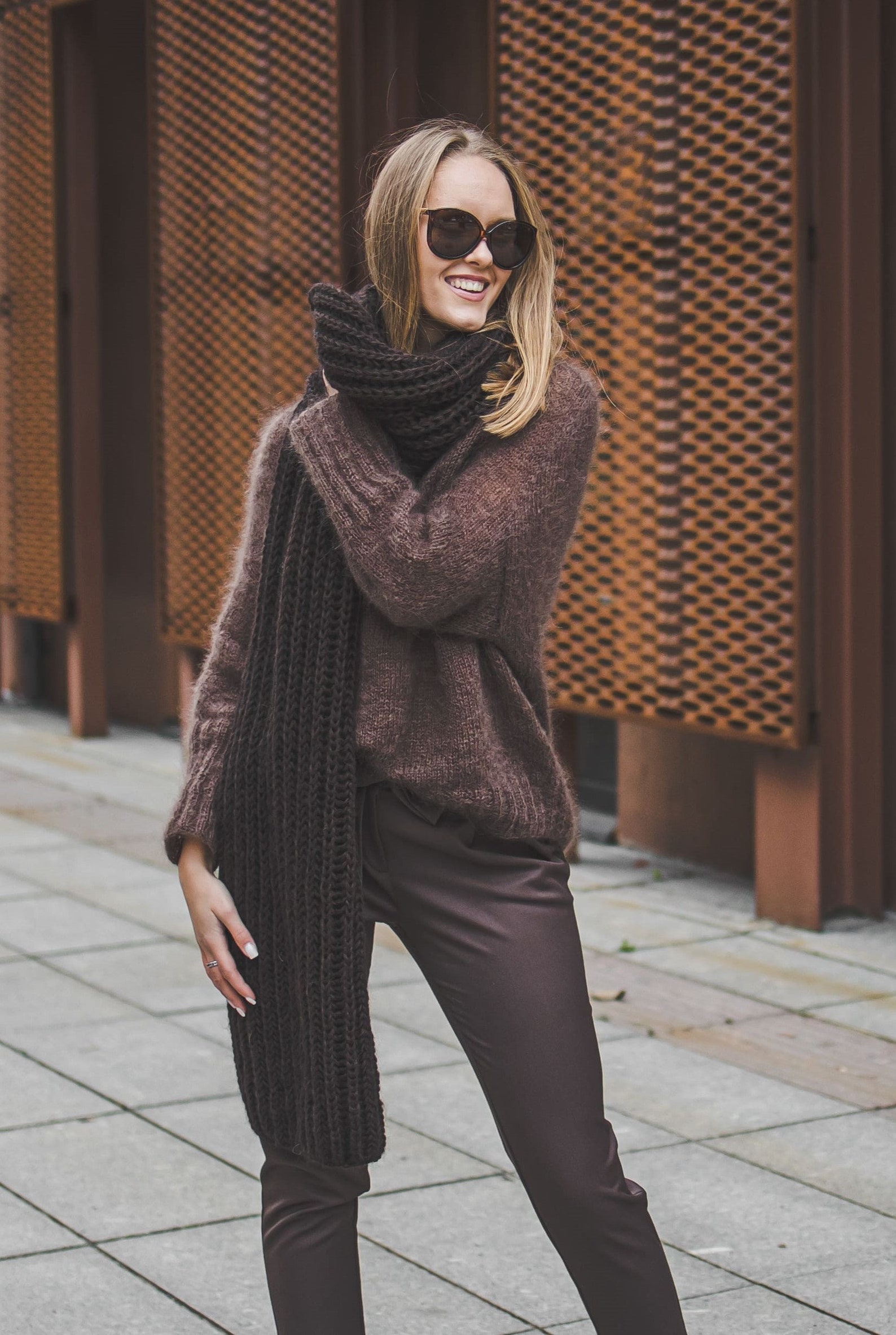 Women S Long Wool Winter Scarf Brown 1 main image 1