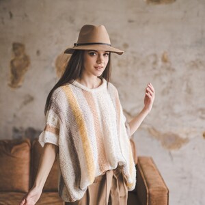 Color block loose fit sweater top for women, oversize woman blouse, chunky hand knit pastel sweater vest, spring clothes image 8