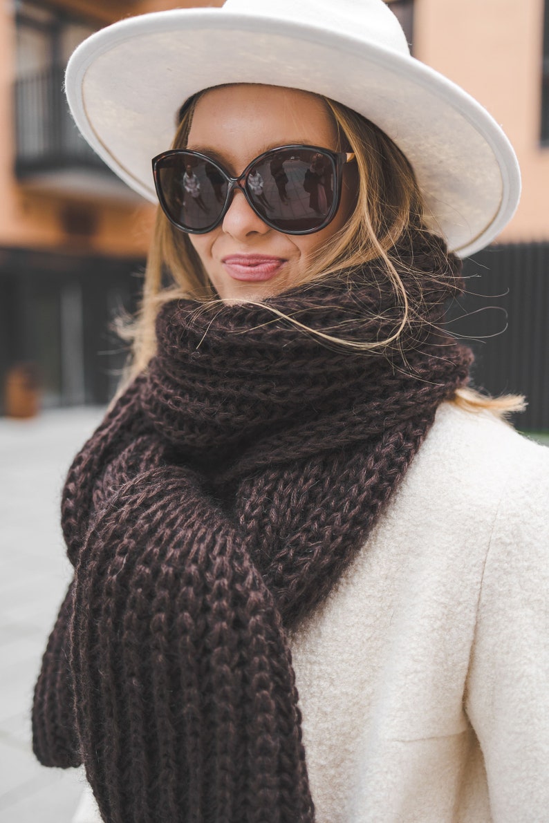Women S Long Wool Winter Scarf Brown 1
