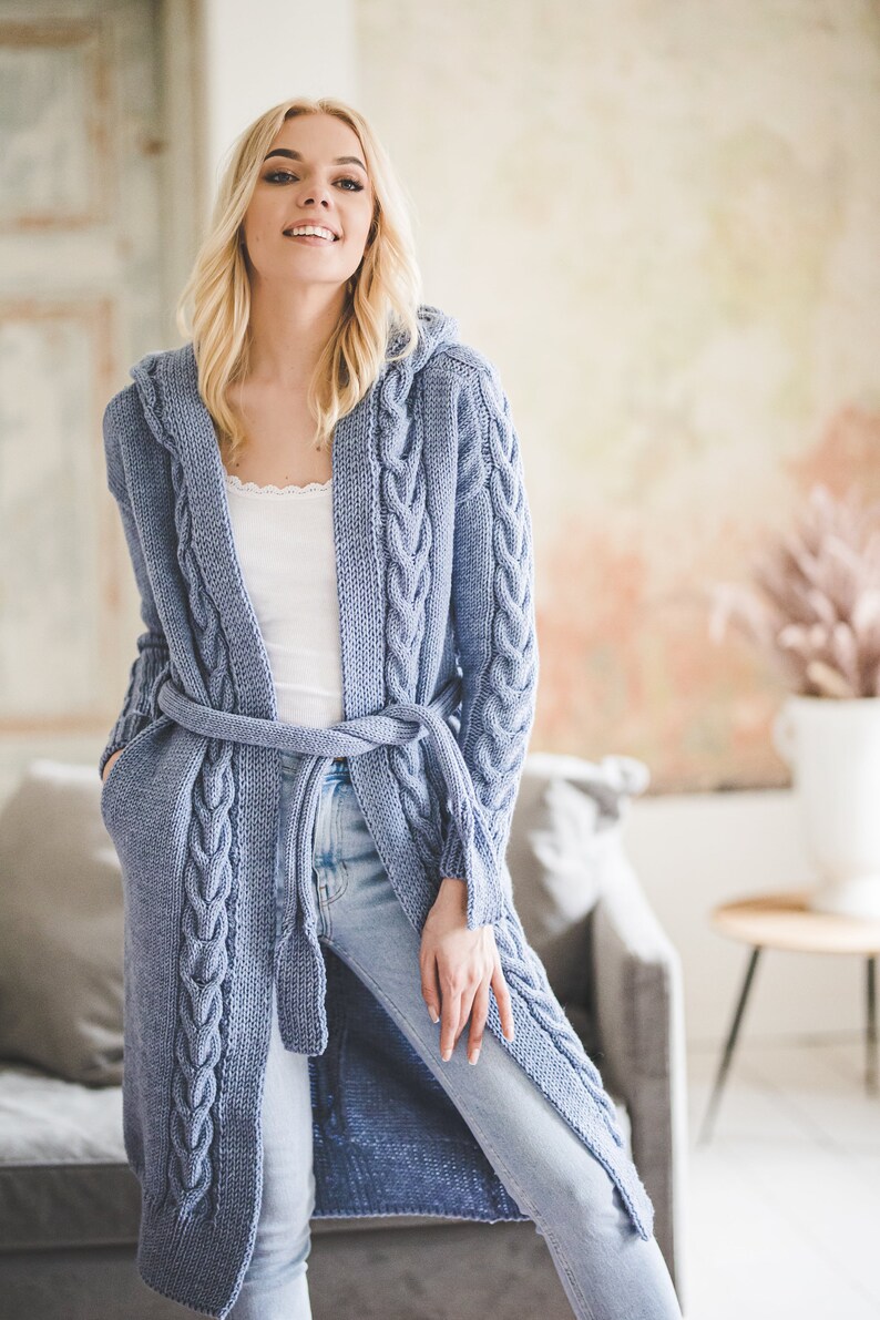 Deep Blue Long Cardigan Sweater for Autumn main image 1