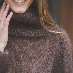 Pull surdimensionné en mohair de soie douce pour femme, haut d'hiver marron ample, pull en tricot épais et doux image 4