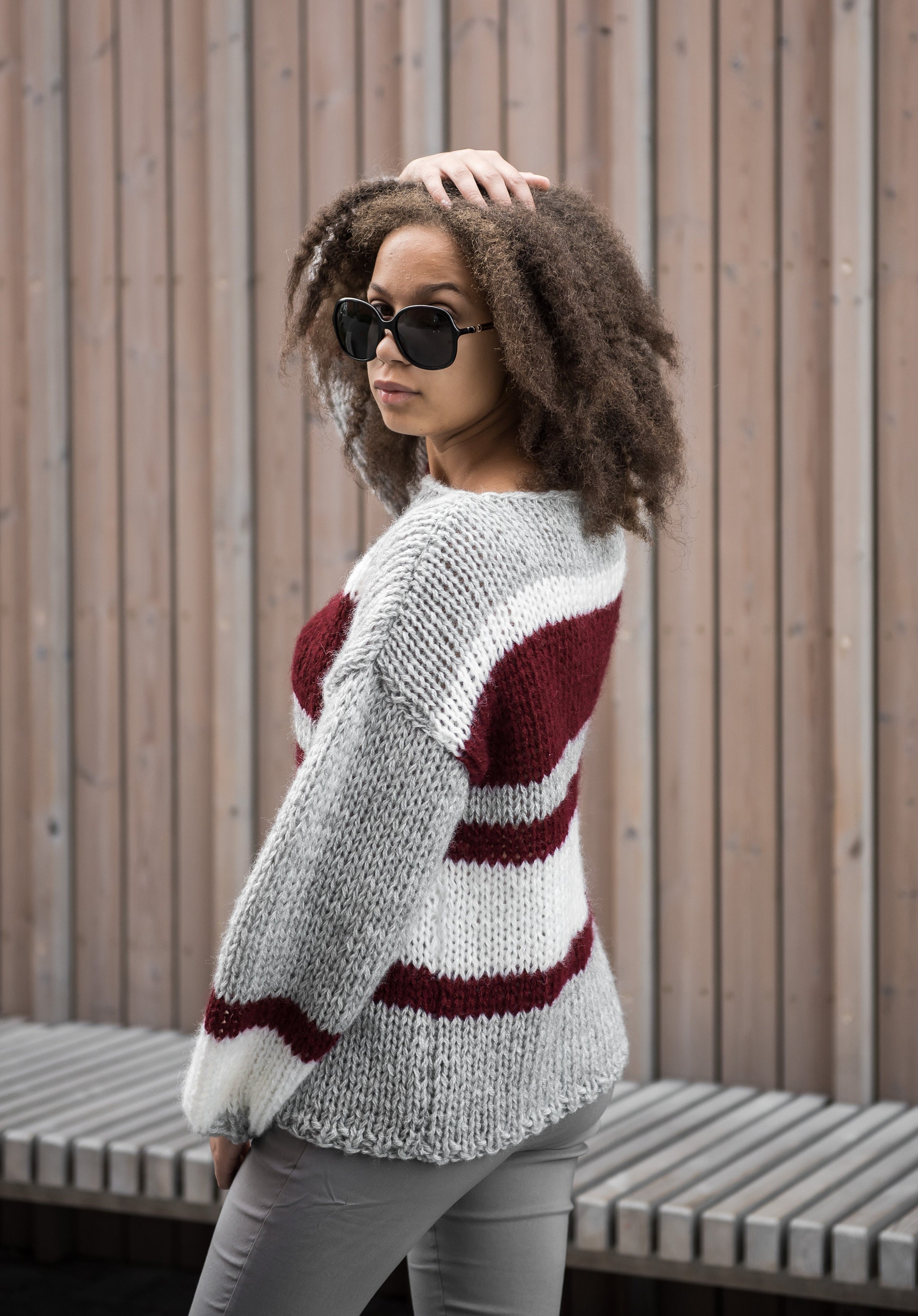 Color Block Woman Sweater Oversize Chunky Knit Woman Sweater