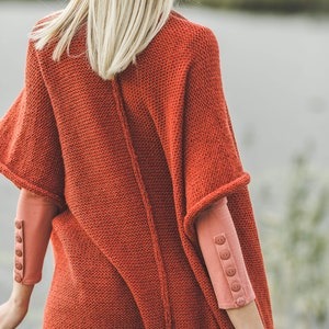 Open front cocoon long women tunic, oversize long sleeveless sweater vest, chunky knit woman sweater coat, long wool overcoat image 3