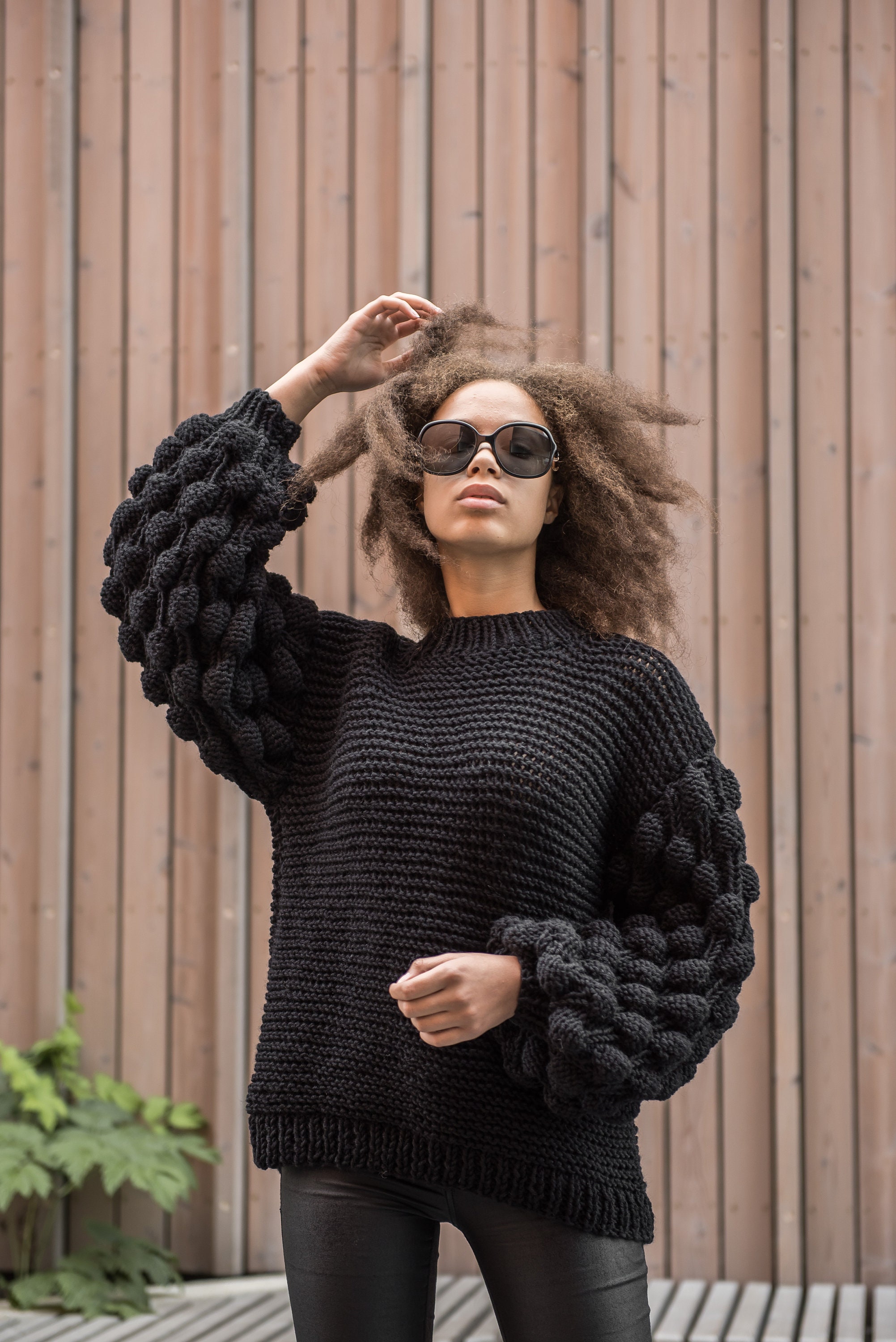 Big Bulky Oversized Sweater for Women, Puff Sleeves Sweater