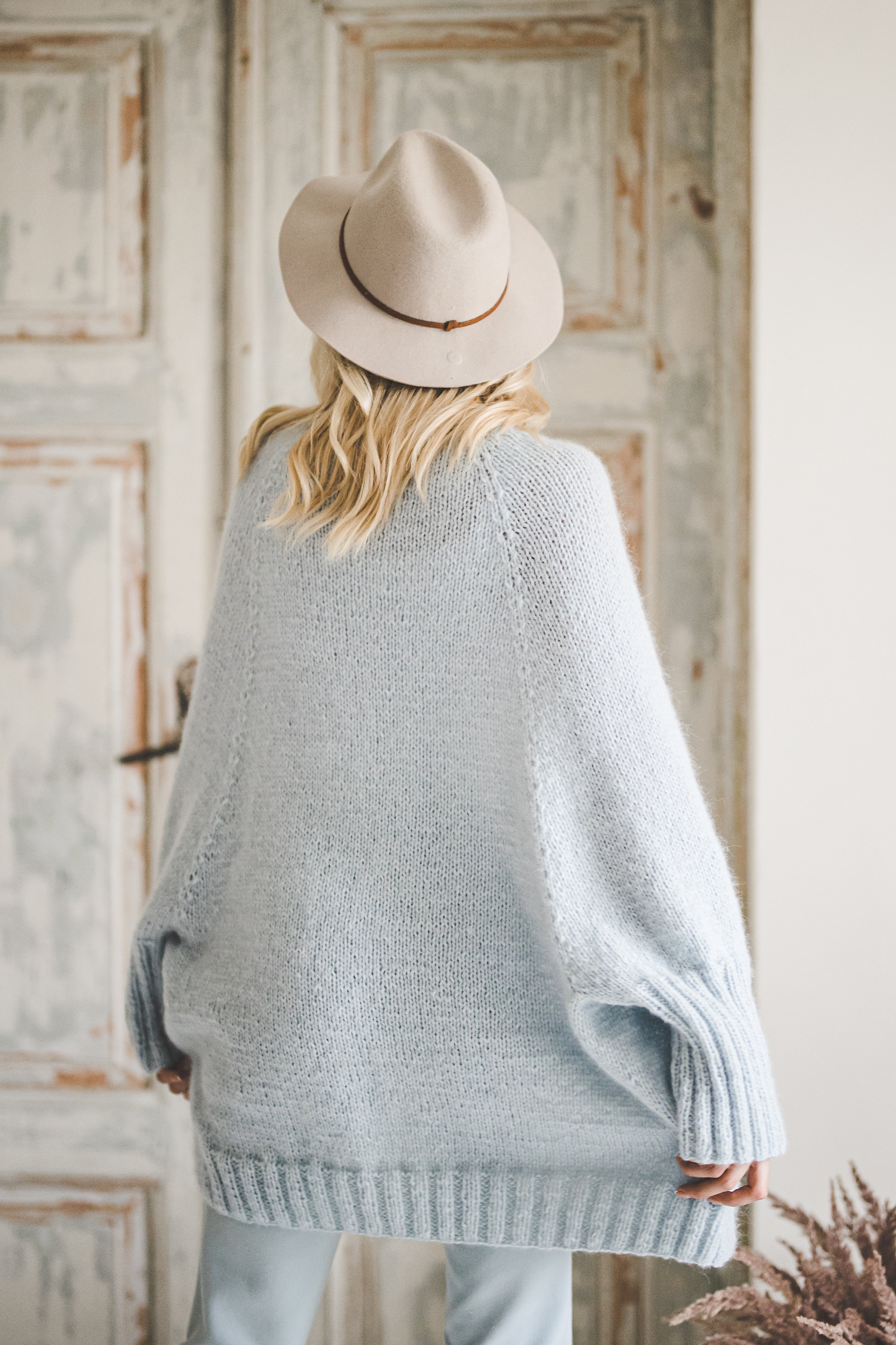 Soft Alpaca Sweater Coat in Sky Blue, Open Front Casual Jacket