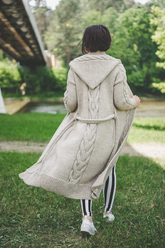 long chunky hooded cardigan