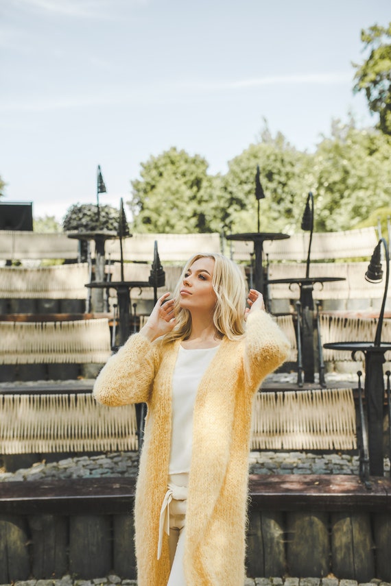 Long Summer Sweater Coat Lightweight Yellow Women Cardigan Open Front Long Fluffy Jacket Chunky Knit Long Sweater Coat Vanilla Cardigan Etsy