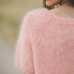 Summer peach color woman top, short sleeve hand knit blouse, elegant, chunky knit sweater top, soft knit top image 7