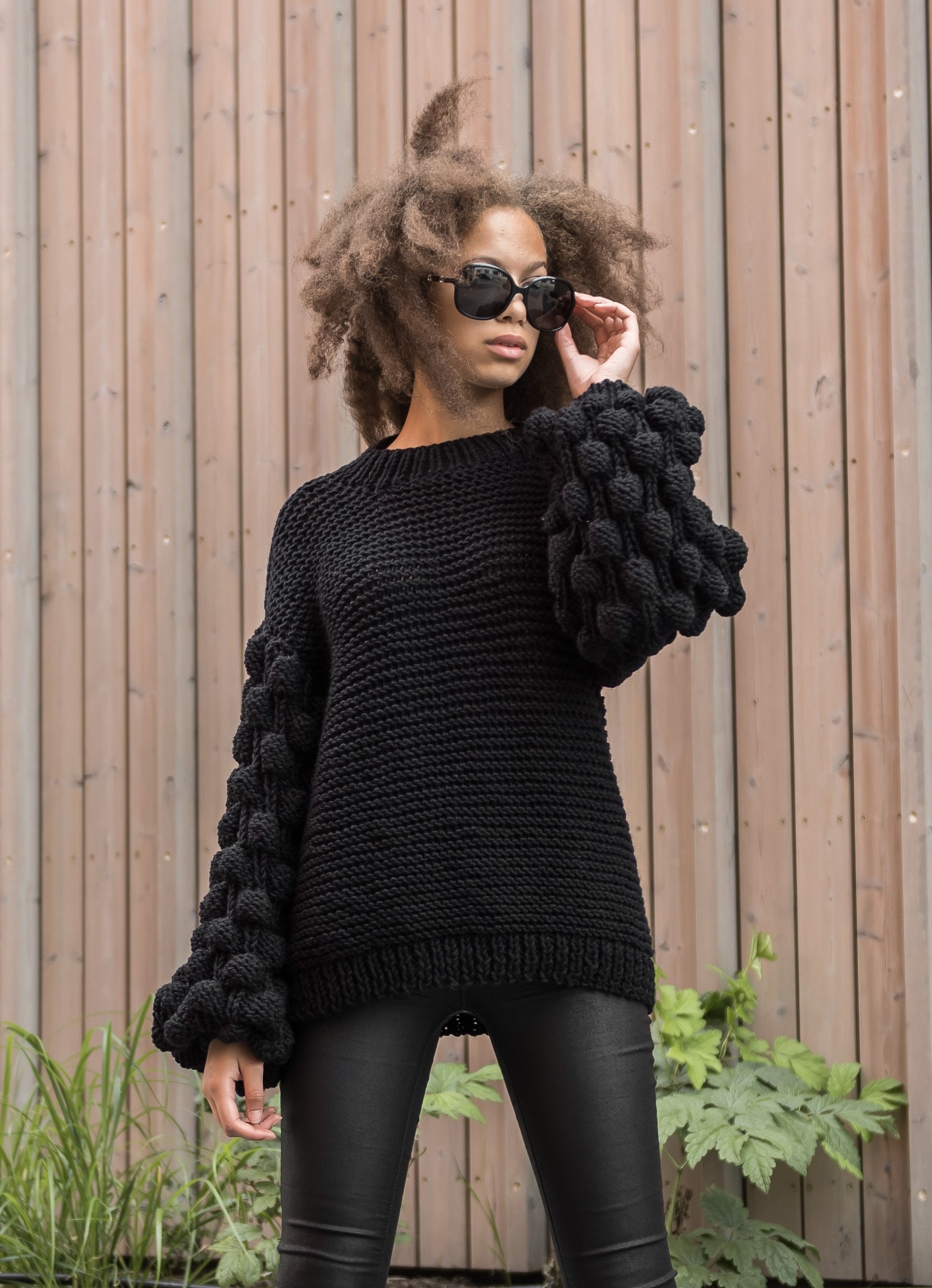 Big Bulky Oversized Sweater for Women, Puff Sleeves Sweater