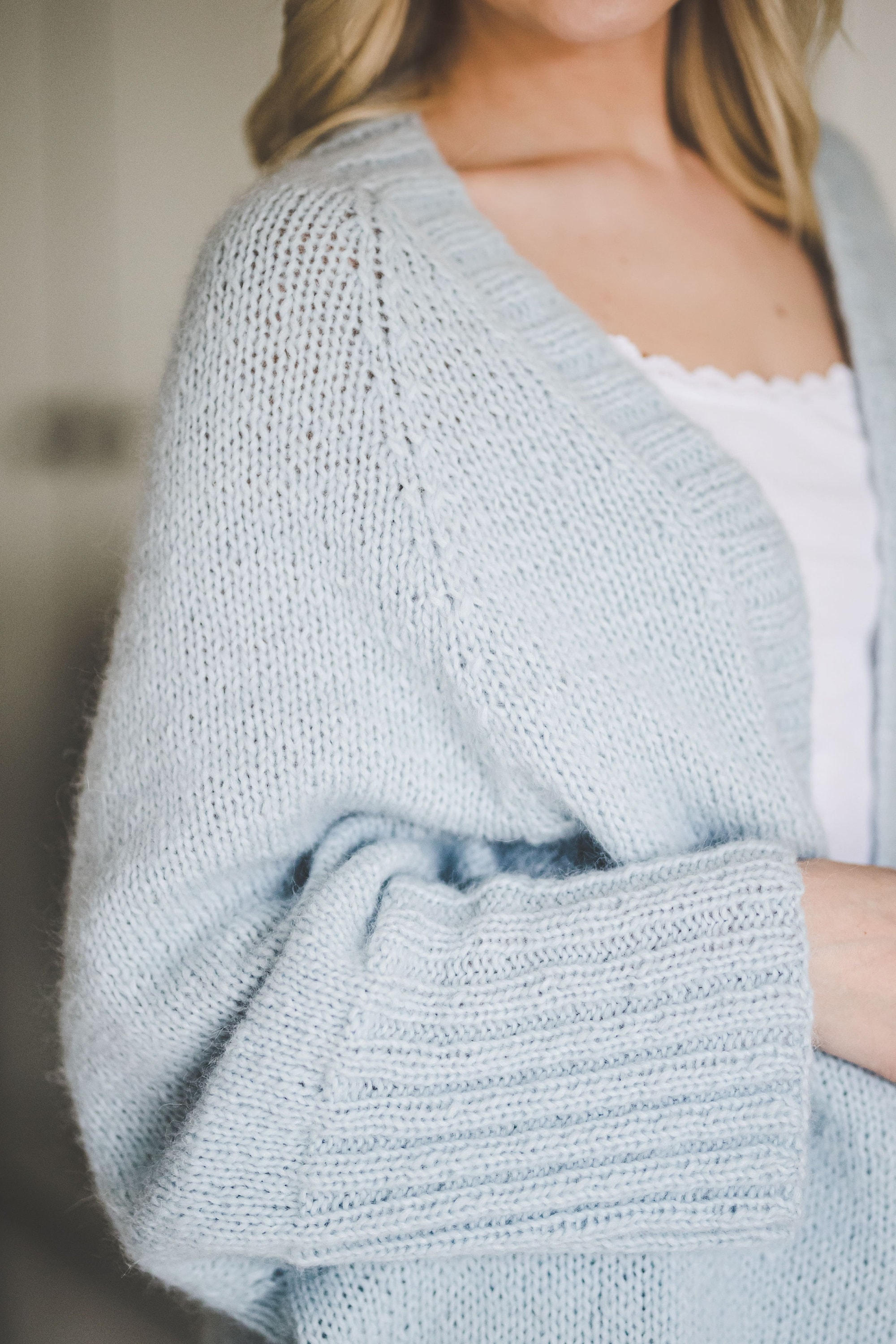 Soft Alpaca Sweater Coat in Sky Blue, Open Front Casual Jacket
