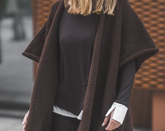 Cardigan Femme Col V Manches Longues - Gilet Tricoté Oversize Élégant Avec Poches - Pull Fin Cachemire Style Manteau