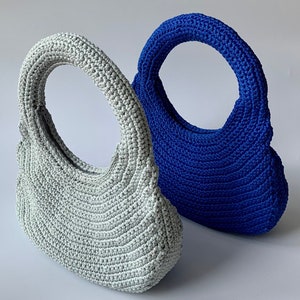 Small Crochet Bag / Purse Orbit Handmade Recycled Material Zip Closure Blue / Grey image 2