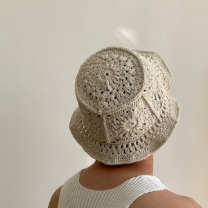 Handmade Recycled Cotton Bucket Hat Crochet / Macrame Style White / Sand / Black / Brown / Green / Mustard / Grey image 2