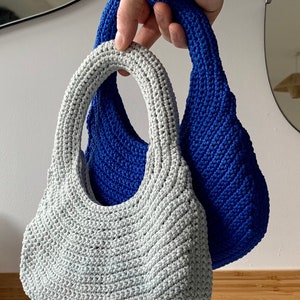 Small Crochet Bag / Purse Orbit Handmade Recycled Material Zip Closure Blue / Grey image 4