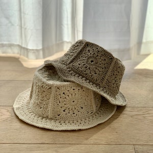 Handmade Recycled Cotton Bucket Hat Crochet / Macrame Style White / Sand / Black / Brown / Green / Mustard / Grey image 9