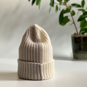 Handmade 100% Merino Wool Half 'n' Half Beanie Hat Grey/White image 2