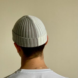 Handmade 100% Merino Wool Half 'n' Half Beanie Hat Grey/White image 1