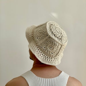 Handmade Recycled Cotton Bucket Hat Crochet / Macrame Style White / Sand / Black / Brown / Green / Mustard / Grey image 3