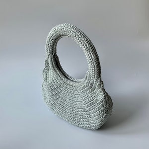 Small Crochet Bag / Purse Orbit Handmade Recycled Material Zip Closure Blue / Grey image 7