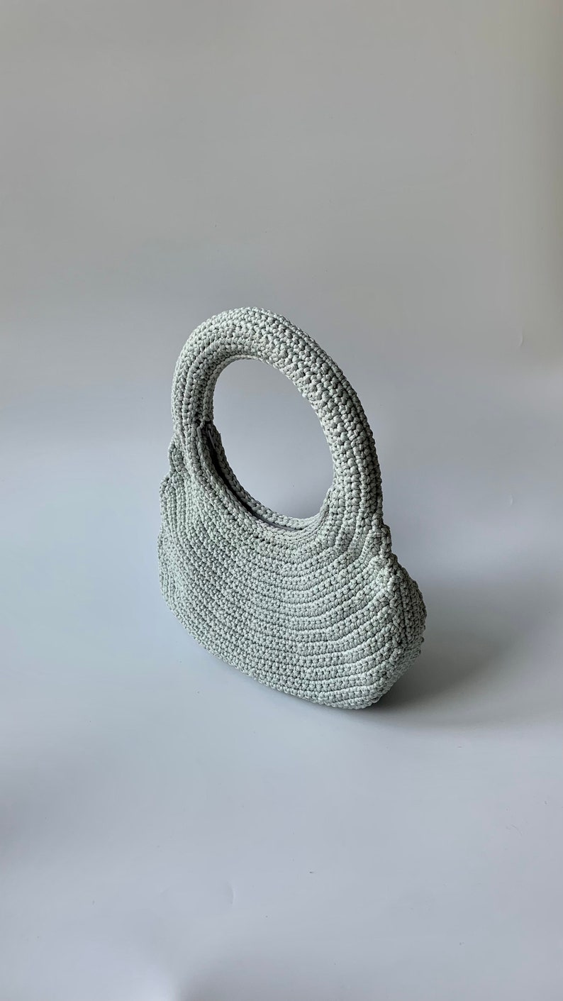 Small Crochet Bag / Purse Orbit Handmade Recycled Material Zip Closure Blue / Grey image 7