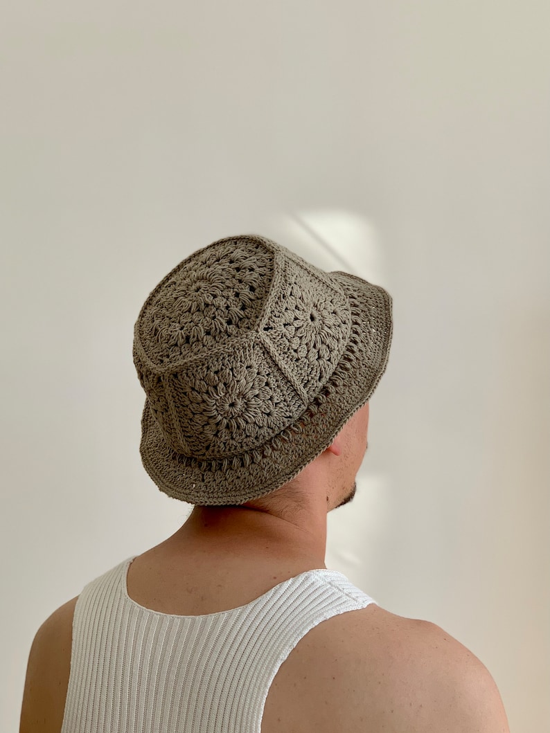 Handmade Recycled Cotton Bucket Hat Crochet / Macrame Style White / Sand / Black / Brown / Green / Mustard / Grey image 8