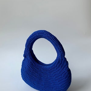 Small Crochet Bag / Purse Orbit Handmade Recycled Material Zip Closure Blue / Grey image 5