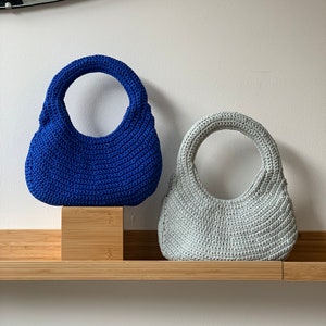 Small Crochet Bag / Purse Orbit Handmade Recycled Material Zip Closure Blue / Grey image 1