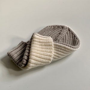 Handmade 100% Merino Wool Half 'n' Half Beanie Hat Grey/White image 5