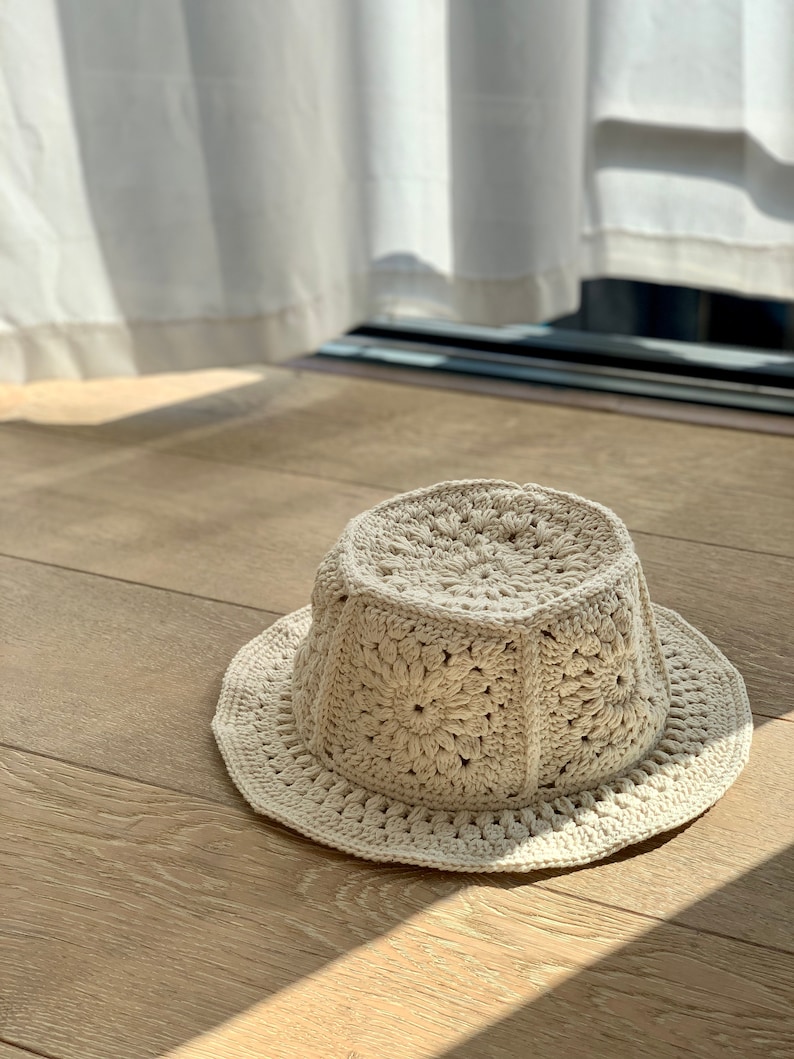 Handmade Recycled Cotton Bucket Hat Crochet / Macrame Style White / Sand / Black / Brown / Green / Mustard / Grey image 5