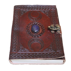 Sale 60% off ,Leather Journal Moon Embossed  Gem Stone  Handmade Leather Journal,Notebook,Sketchbook,Diary  With Brass Lock Claps