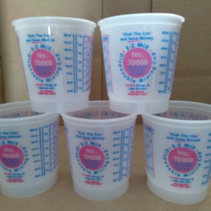 Paint Mixing Cups 8 oz with Lids Set of 5 Plastic Common Ratios Painting Stain Crafts EZ Mix Made in USA