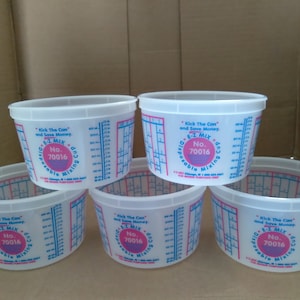 Paint Mixing Cups 16 oz  Pint with Lids Set of 5 Plastic Common Ratios Painting Stain Crafts EZ Mix Made in USA