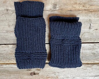 Beinstulpen aus Strickstulpen, dunkel-grau, kniehoch