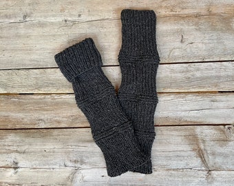 Wool leg warmers. Black. Knee-high, yoga socks, leg warmers, hippie style, hand-knitted from 100% natural, regional virgin wool