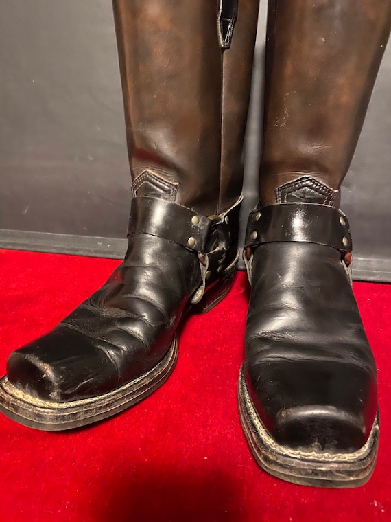 Vintage square toe harness Motorcycle boots.