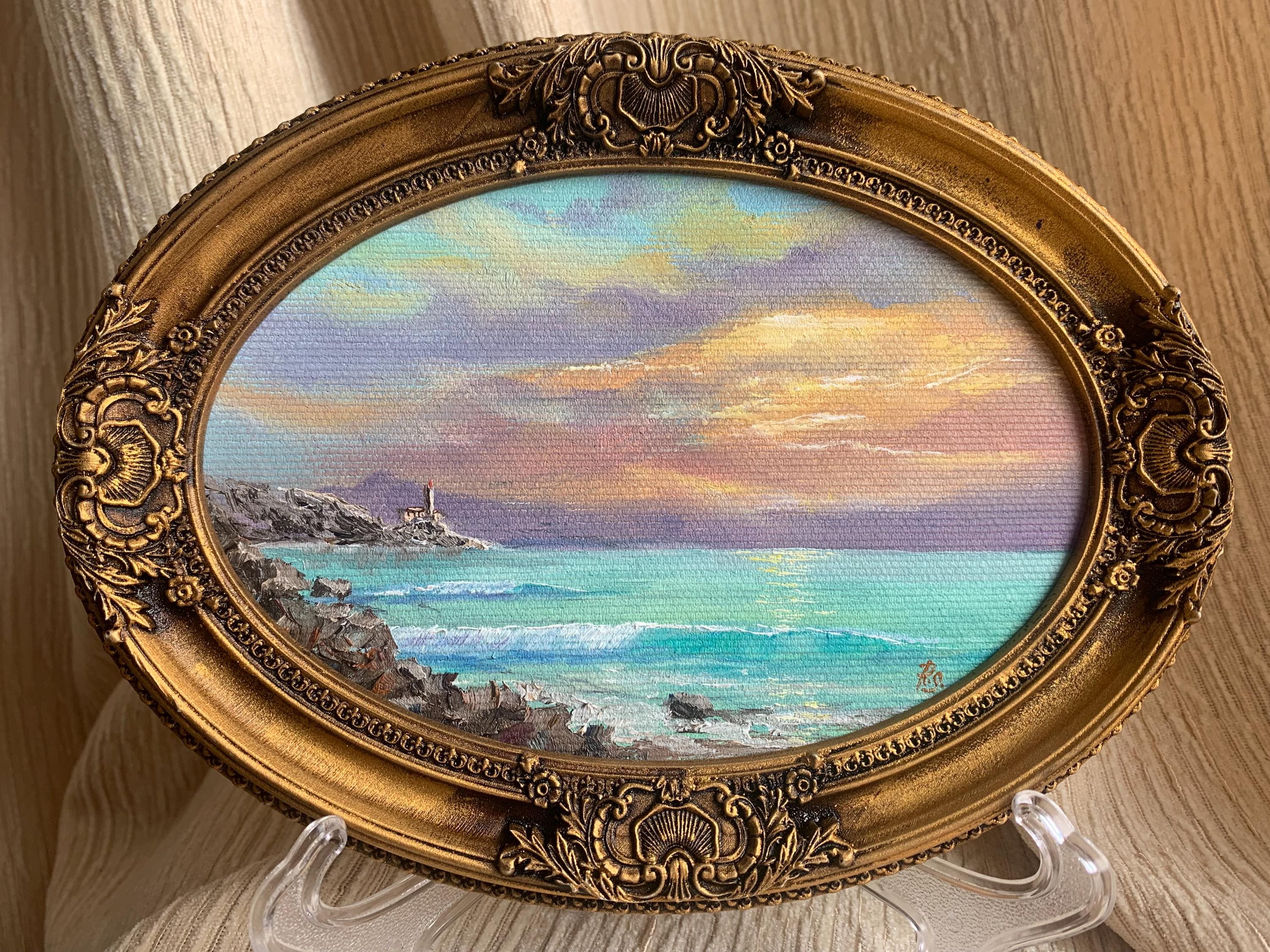 額絵 油絵 風景画 オーバル金縁 【公式通販】