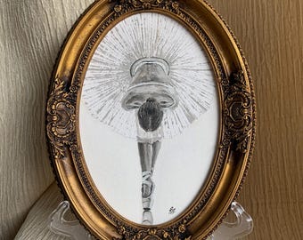 Handgemaakt olieverfschilderij ballerina: vintage gouden lijst, balletkunst aan de muur
