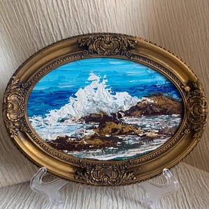 Framed Seascape Oil Painting: Impasto Nautical Wave Art