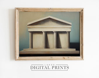 Classical Architecture Painting - Digital Print Download - Ancient Roman Building - Art Decor PRINTABLE - Antique Moody Greek Wall Art