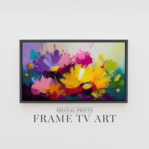 Samsung Frame TV Art - Colorful Abstract Artwork DIGITAL Download - Vibrant Flower Art - Impressionist Floral Digital Oil Painting