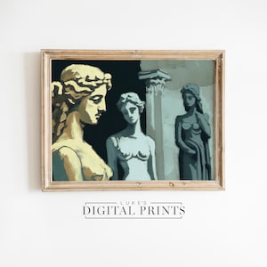 Classical Female Sculpture Painting - Digital Print Download - Greek Light Academia Wall Art - Women Statue Decor PRINTABLE