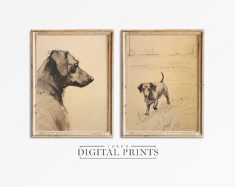 Dachshund Portrait Drawing Print Set Of 2 - Digital Downloads - Sausage Dog Sketch Artwork Bundle - PRINTABLE Pet Wall Art