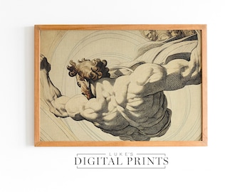 Dibujo clásico de Ícaro - Descarga de impresión digital - Arte de boceto de ilustración de mitología griega vintage - Decoración de pared de caída de hombre romano IMPRIMIBLE