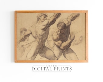 Dibujo de arte romano clásico imprimible - Descarga de impresión digital - Boceto de dioses mitológicos antiguos - Decoración de pared de guerreros romanos